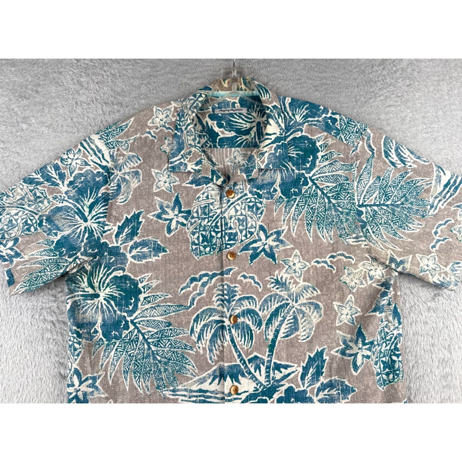 Tommy Bahama Tommy Bahama Shirt Men Large Gray Blue Floral Palm Hawaiian 100% Silk Size US XXL / EU 58 / 5 - 4 Thumbnail