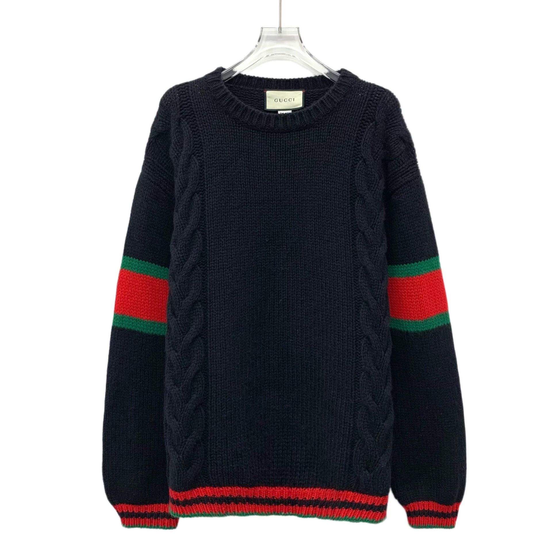 Gucci Cable Knit Wool Crew Neck Long Sleeve Knit Sweater