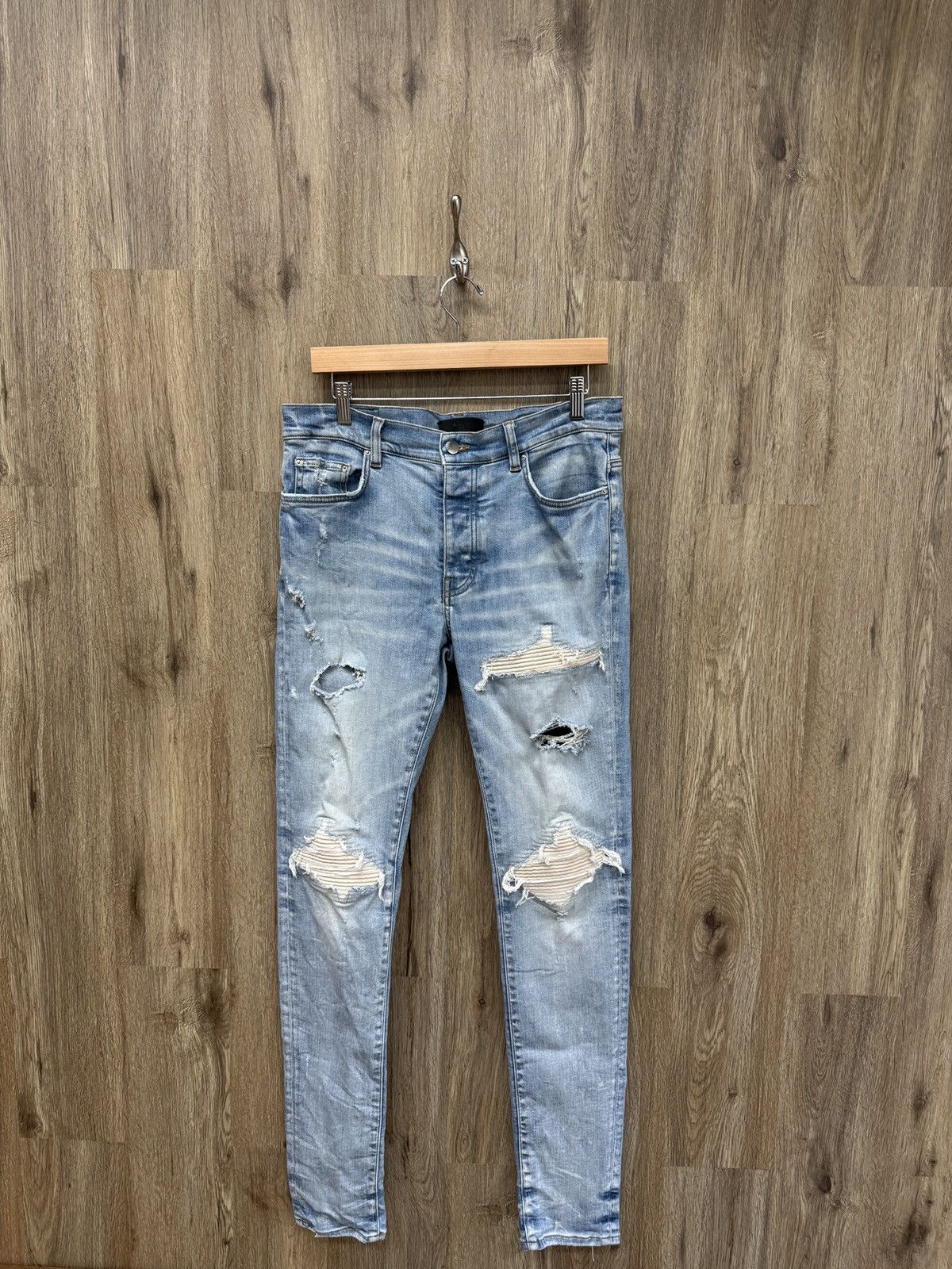 Amiri MX1 White Ultrasuede Denim Jeans