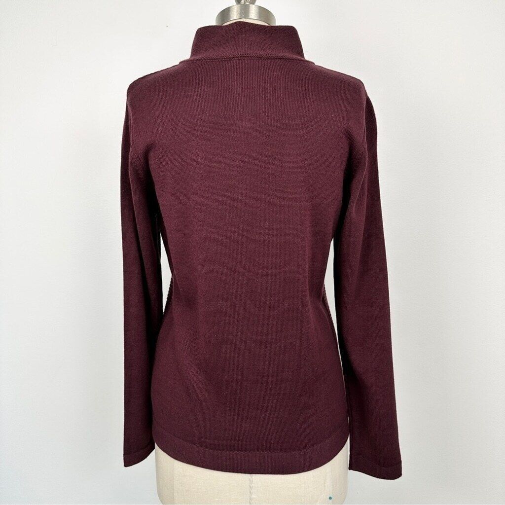 Other Olsen Long Sleeve Mock Neck Full Zip Ribbed Sweater Maroon Size S / US 4 / IT 40 - 10 Thumbnail
