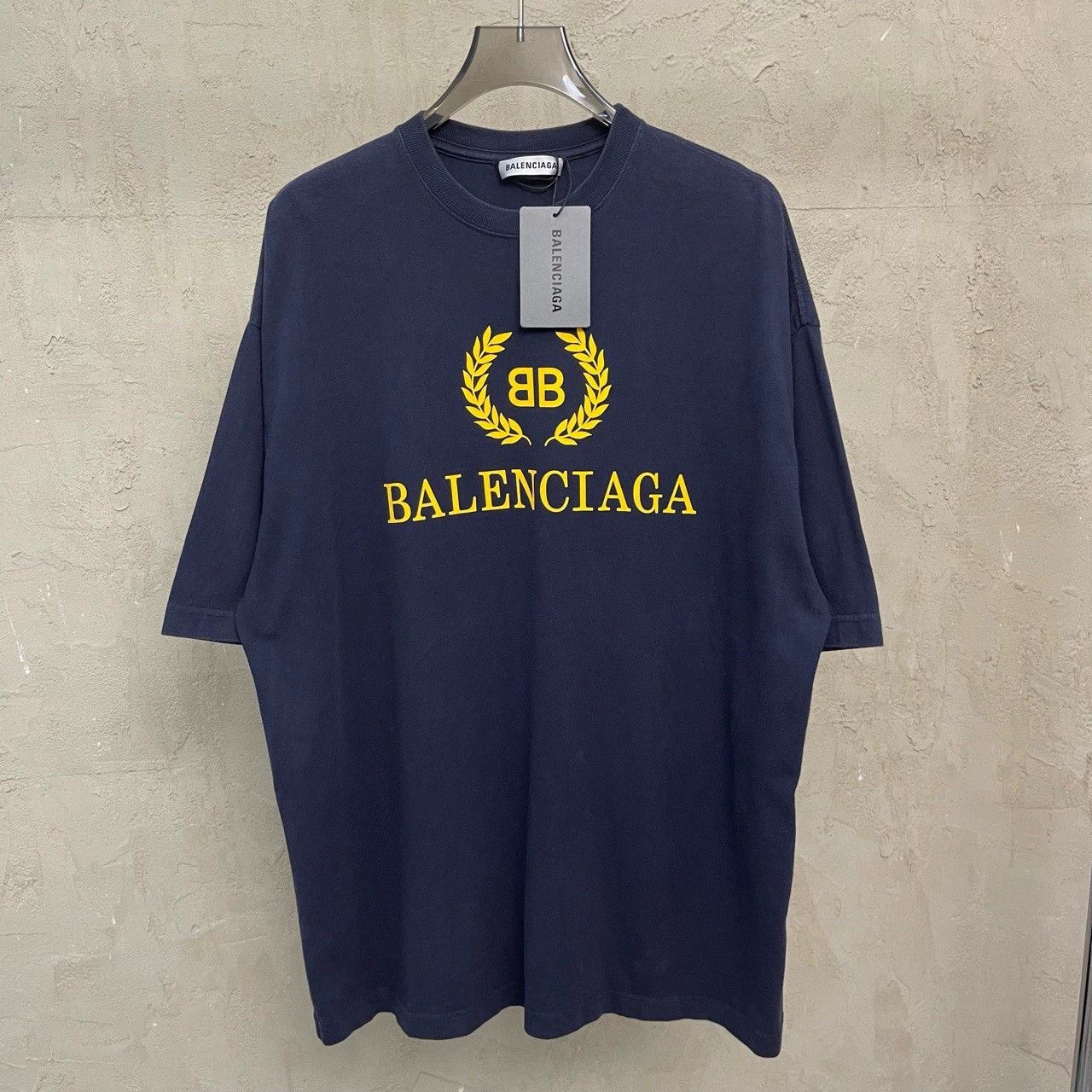 Balenciaga navy blue double-B wheat ear logo short sleeved T-shirt