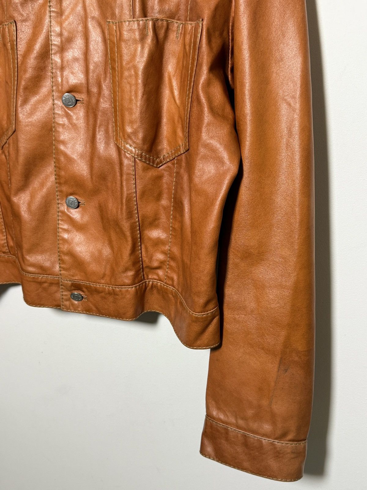 Giorgio Armani Armani Jeans moto leather jacket in a rich cognac brown Size US L / EU 52-54 / 3 - 7 Thumbnail