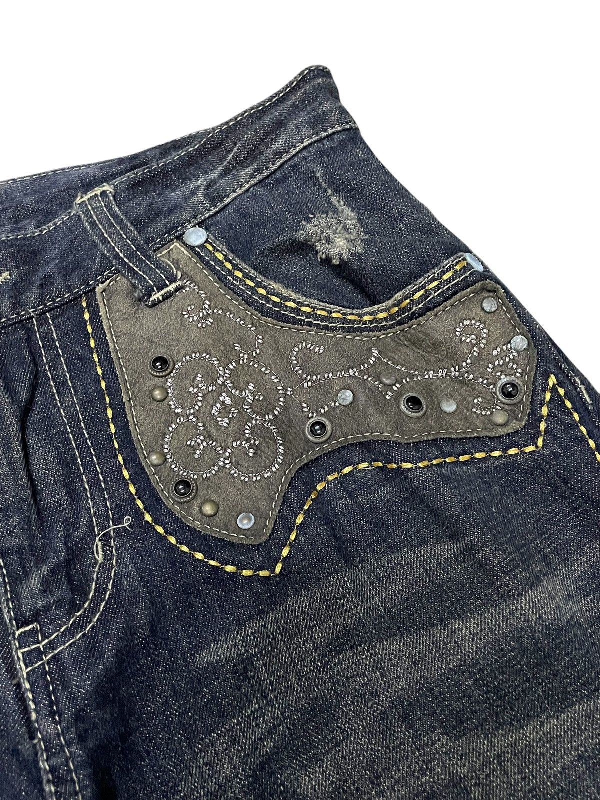Japanese Brand × Tornado Mart Beach Sound Japan Studded Gems Leather Snake Trimmed Jeans Size US 30 / EU 46 - 4 Thumbnail