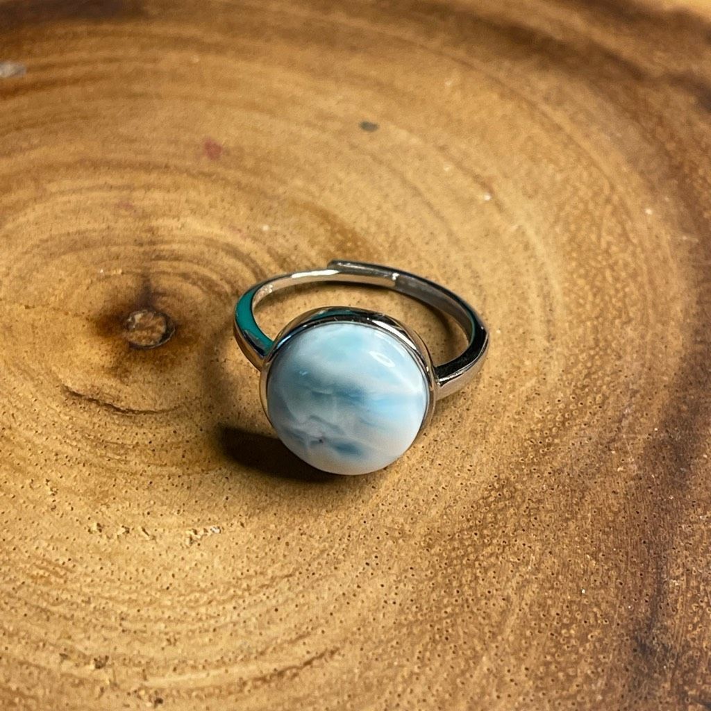 Other Larimar S925 sterling silver adjustable ring 10mm natural st Size ONE SIZE - 12 Thumbnail