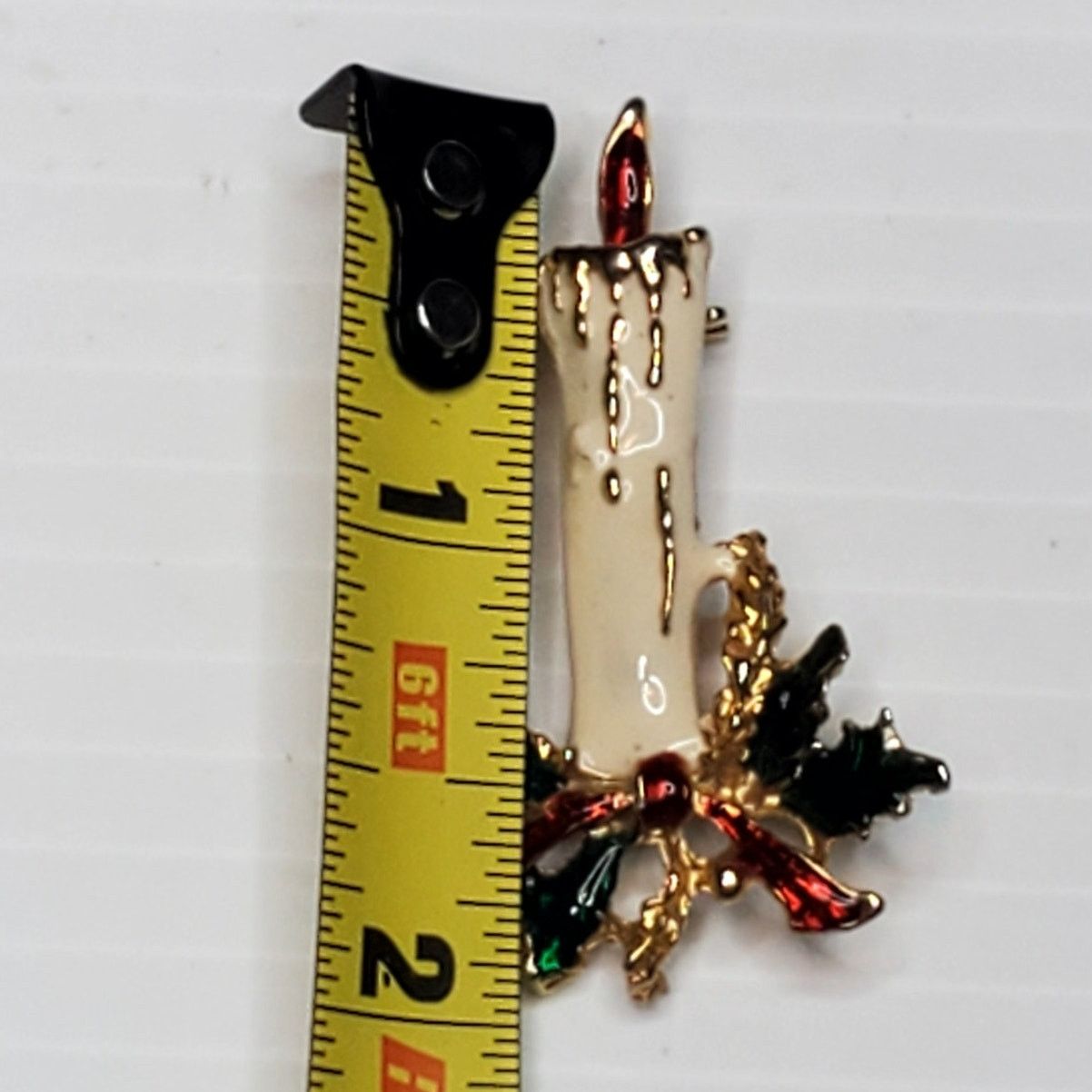 Other Enamel Christmas Candle Holly 2" Vtg Brooch Holiday Size ONE SIZE - 3 Thumbnail