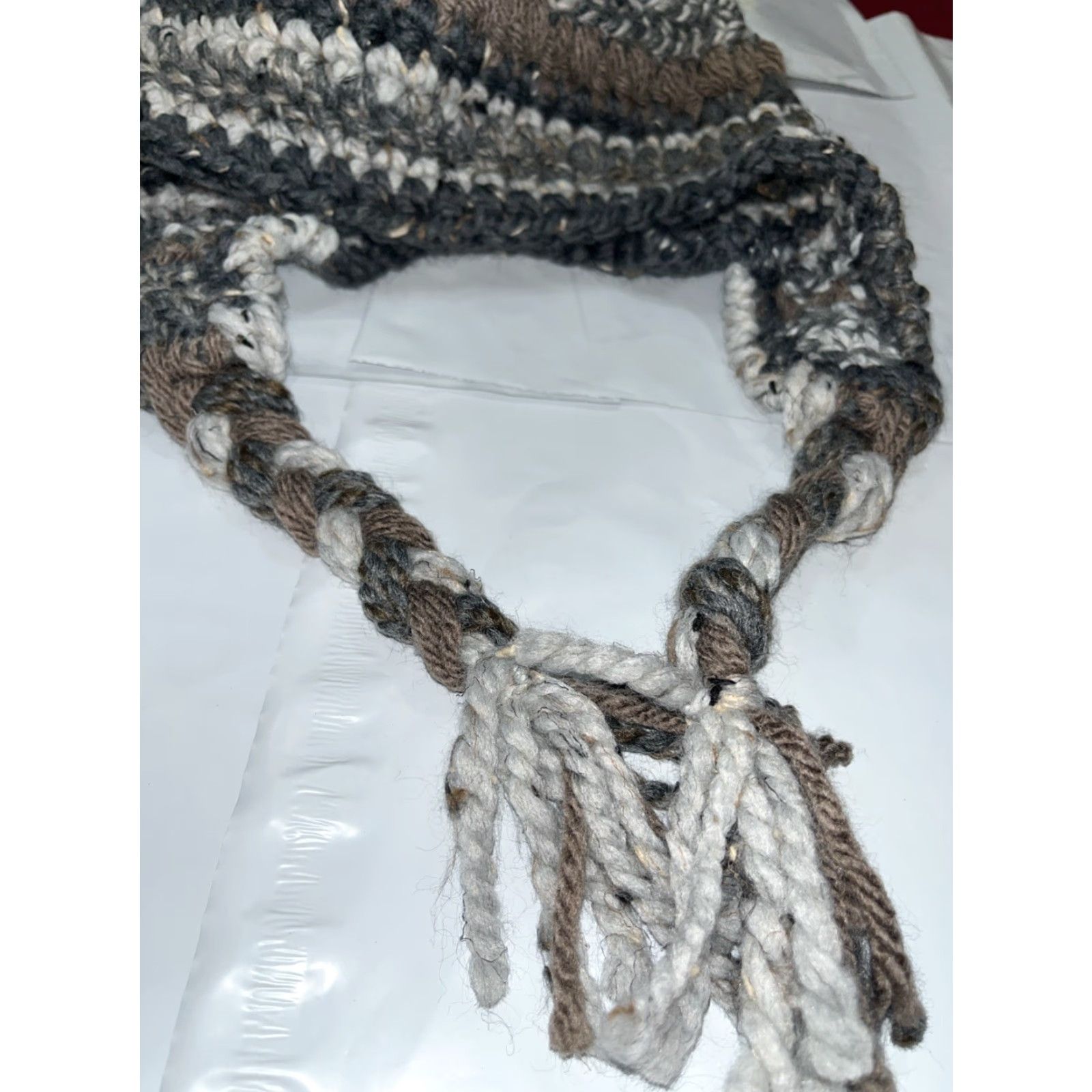 Off The Hook Off The Hook By Jen Womens Hat One Size Gray Tan White Chunky Knit Hand Made Winter Braided Hang Ties OS warm Size ONE SIZE - 3 Thumbnail