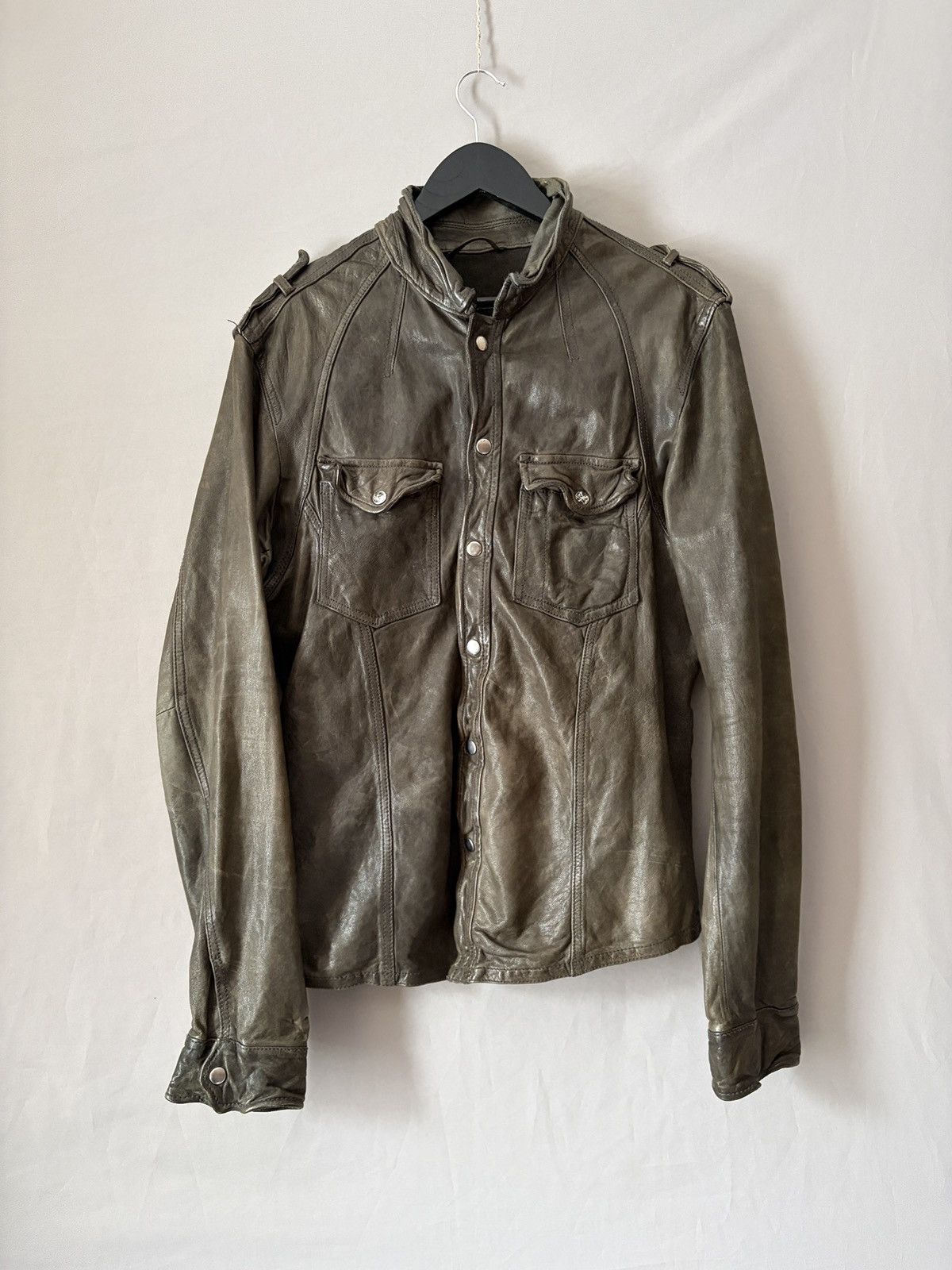 Allsaints Allsaints Wrinkled Lamb Leather Jacket Elephant Gray/Brown Size US L / EU 52-54 / 3 - 1 Thumbnail