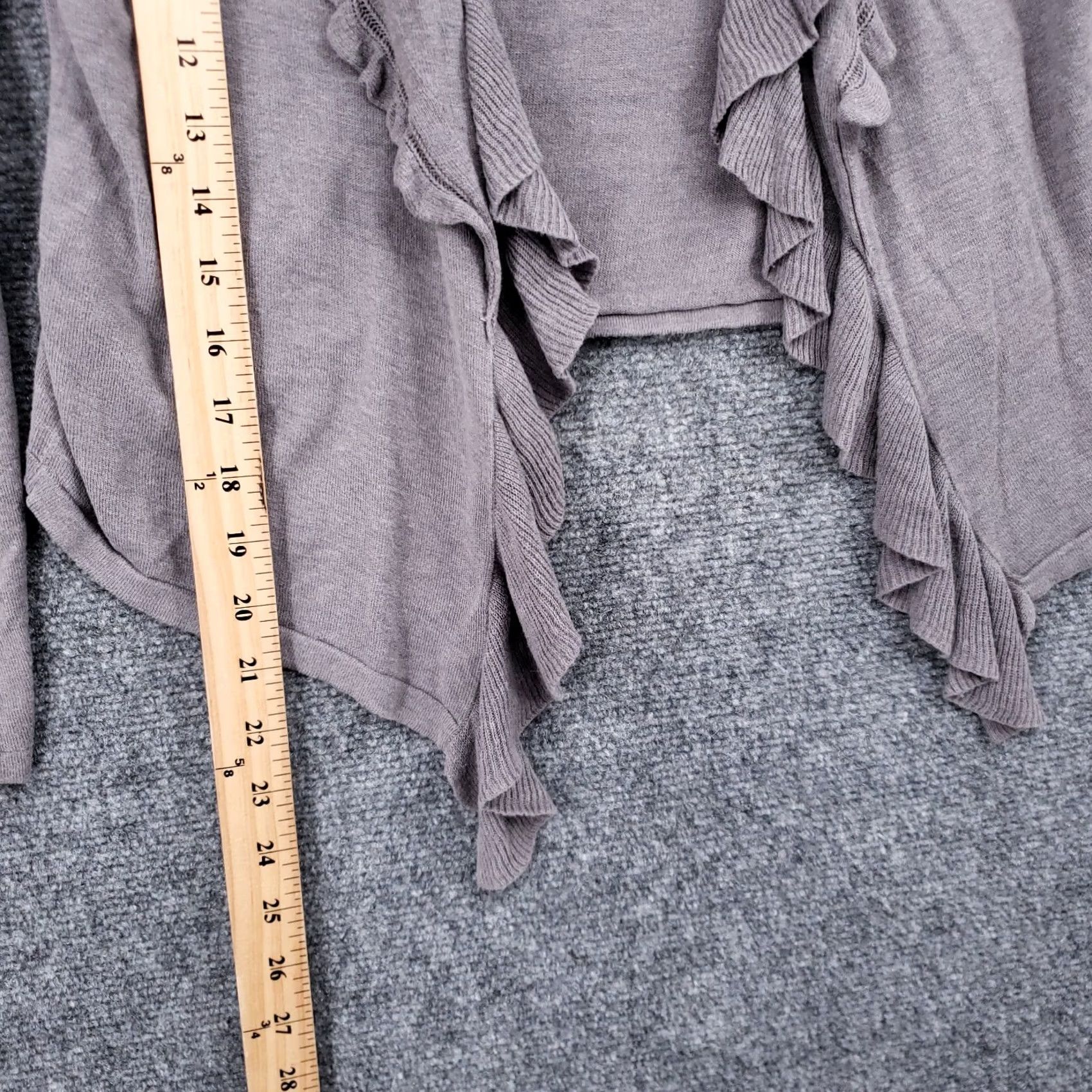 Loft LOFT Ann Taylor Cardigan Sweater Gray XSP Long Sleeve Open Front Ruffle Petite Women's Knit Size XS / US 0-2 / IT 36-38 - 3 Thumbnail