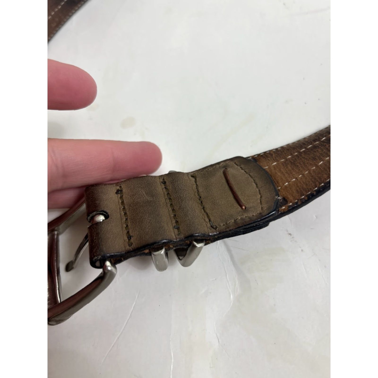 Vintage VINTAGE Western Style Belt Buckle Brown Leather Solid Brass 34” Mens Belt Leather Brass Western 34 Inches Brown Men Size 34 - 7 Thumbnail