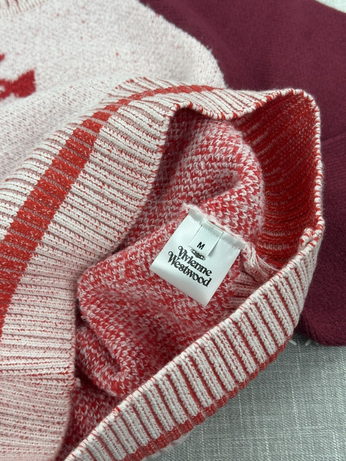 Vivienne Westwood Vivienne Westwood Orb Logo Knit Sweater Burgundy Cream M Size US M / EU 48-50 / 2 - 8 Thumbnail