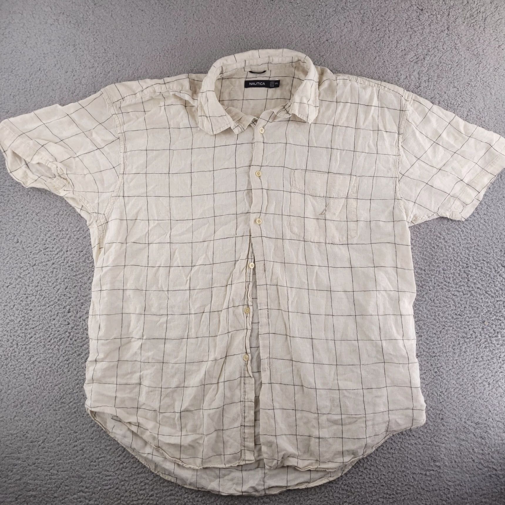 Nautica Nautica Shirt Mens 2XL Beige Linen Check Short Sleeve Button-Up Vintage No Size US XXL / EU 58 / 5 - 2 Thumbnail