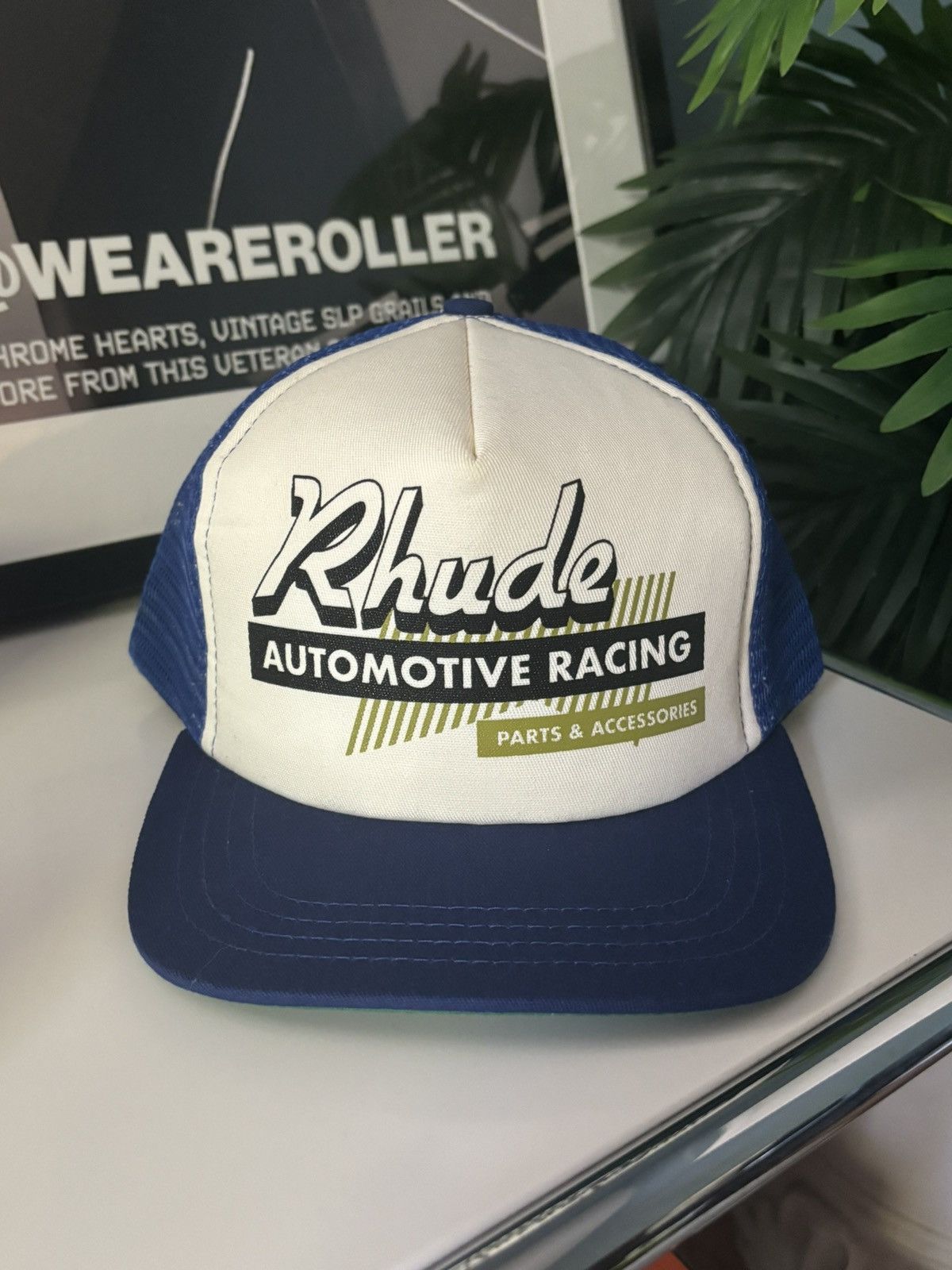 image of Rhude “ Automotive Racing Vintage” Hat in Blue, Men's