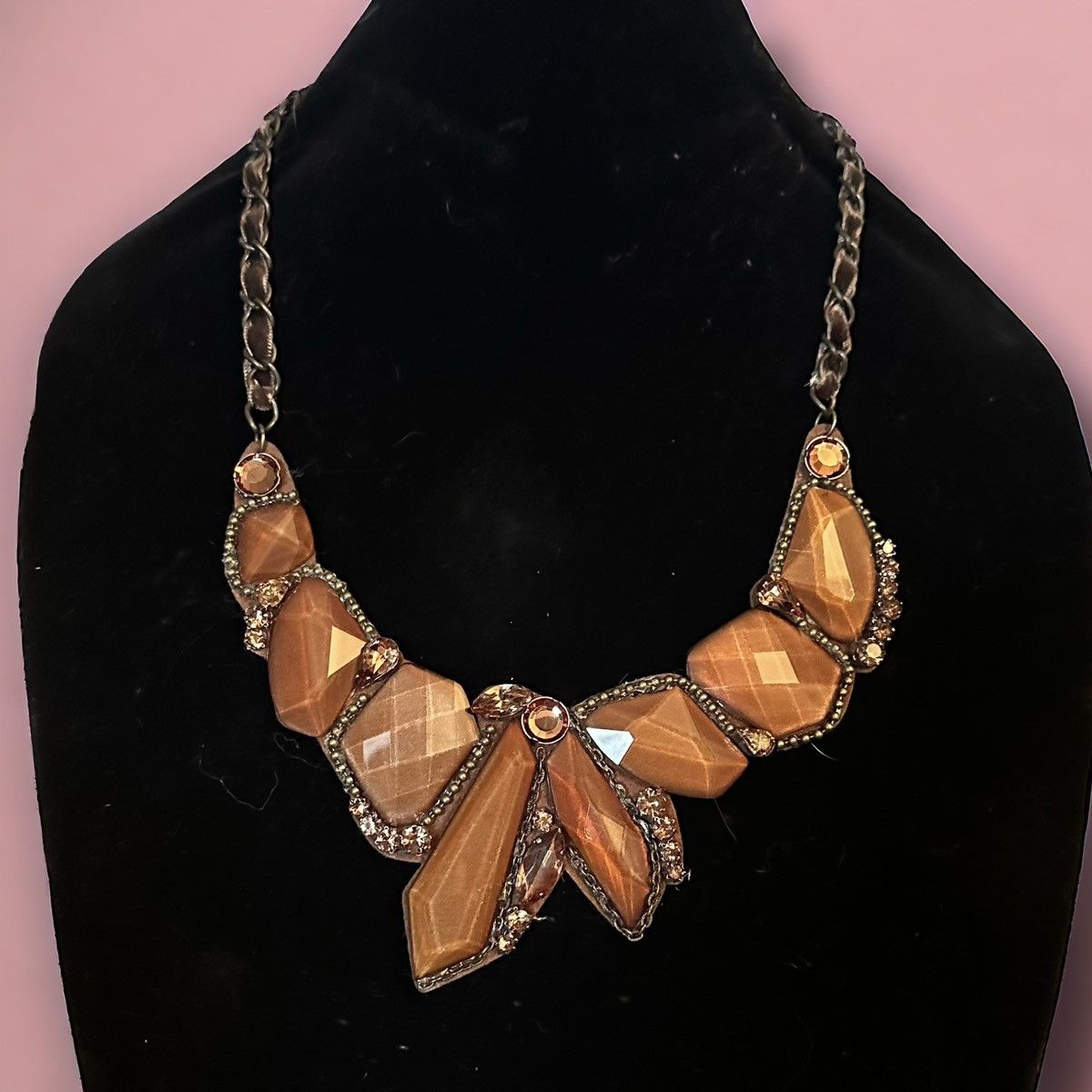 Other Brown asymmetrical stones woven statement bib necklace Size ONE SIZE - 1 Thumbnail