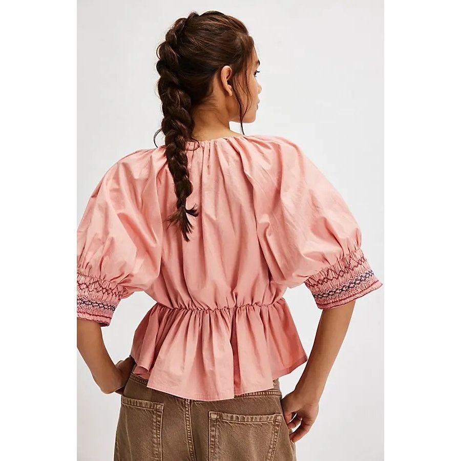 Free People New Where We Meet Smocked Blouse $128 MEDIUM Rose Blush Pink Size M / US 6-8 / IT 42-44 - 3 Thumbnail