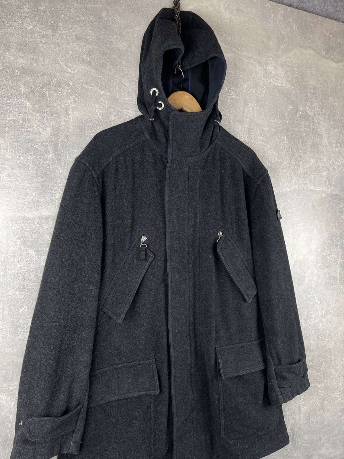 Armani Armani Jeans Vintage Hooded Wool Field Coat Dark Grey Size US L / EU 52-54 / 3 - 4 Thumbnail