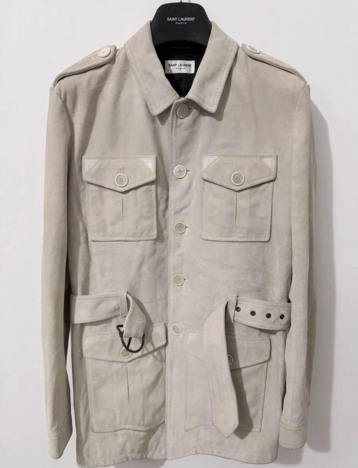 Saint Laurent Paris SLP) 20SS Runway Off-White Distressed Suede Safari Jacket Size US M / EU 48-50 / 2 - 1 Thumbnail