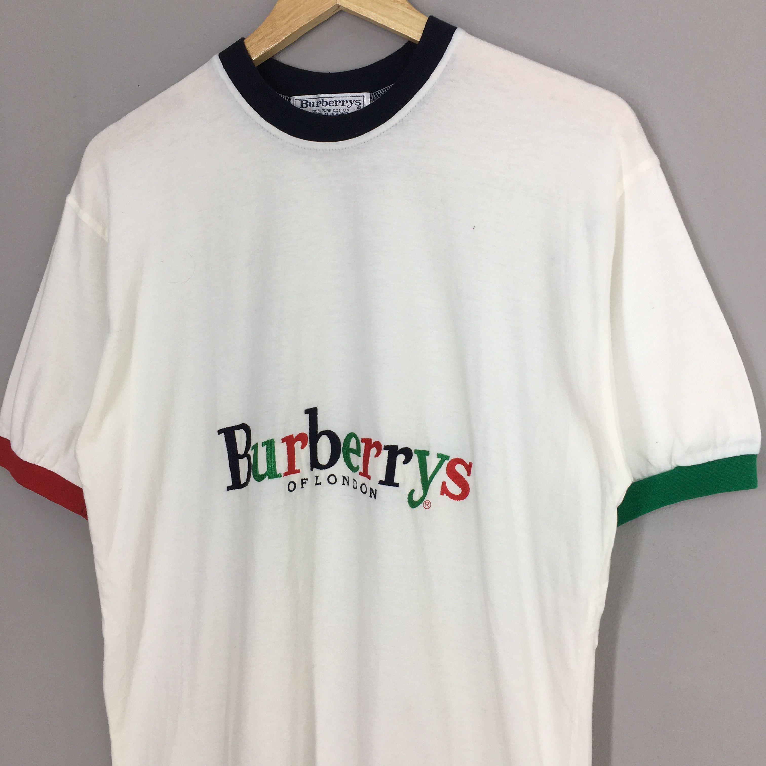 Burberry × Designer × Vintage Vintage 90's Burberrys London Embroidery Ringer Tshirt Small Size US S / EU 44-46 / 1 - 4 Thumbnail