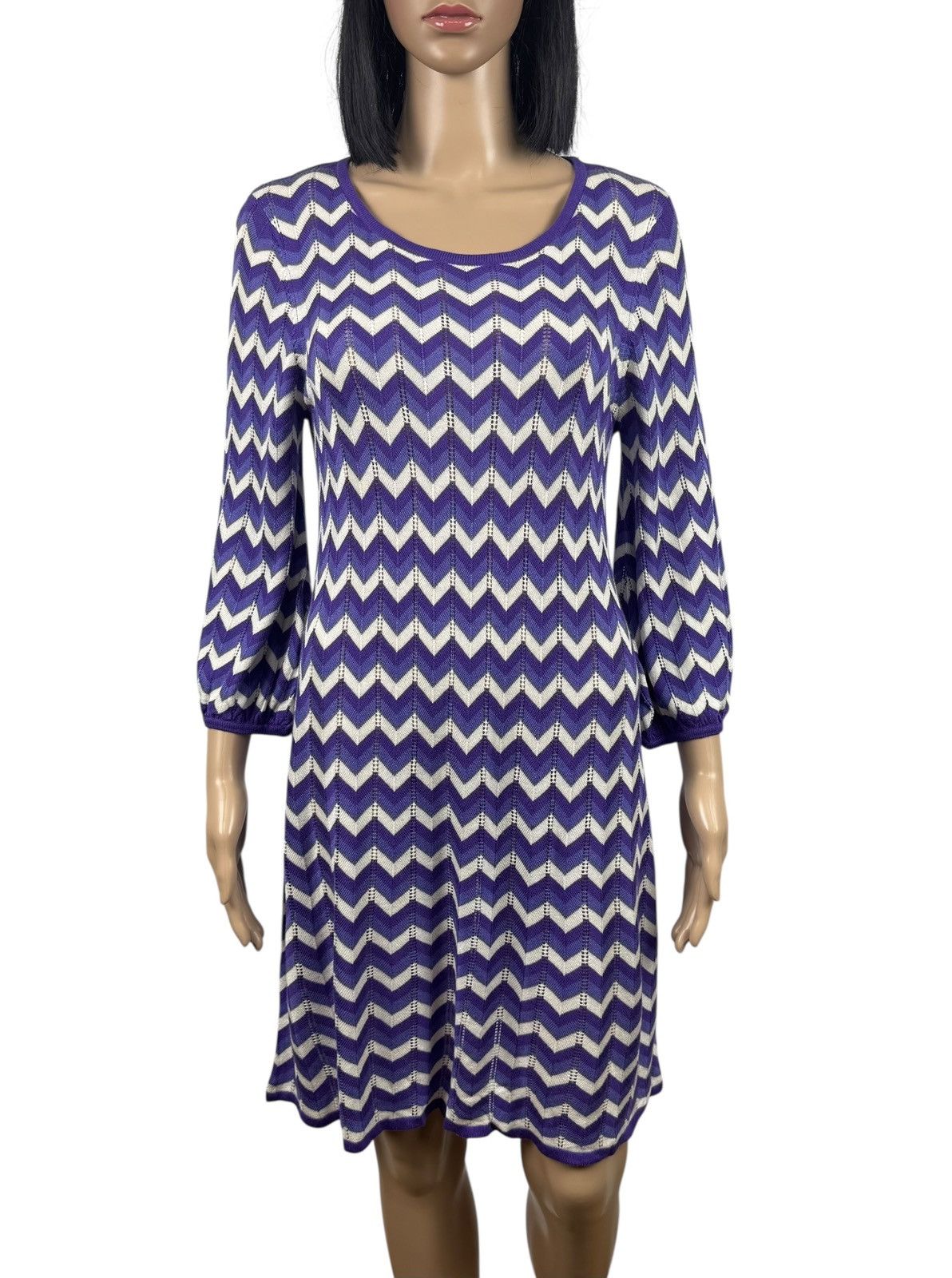 Alice + Olivia Alice + Olivia Viscose Knit Wool Dress Zigzag Pleated Size M / US 6-8 / IT 42-44 - 3 Thumbnail
