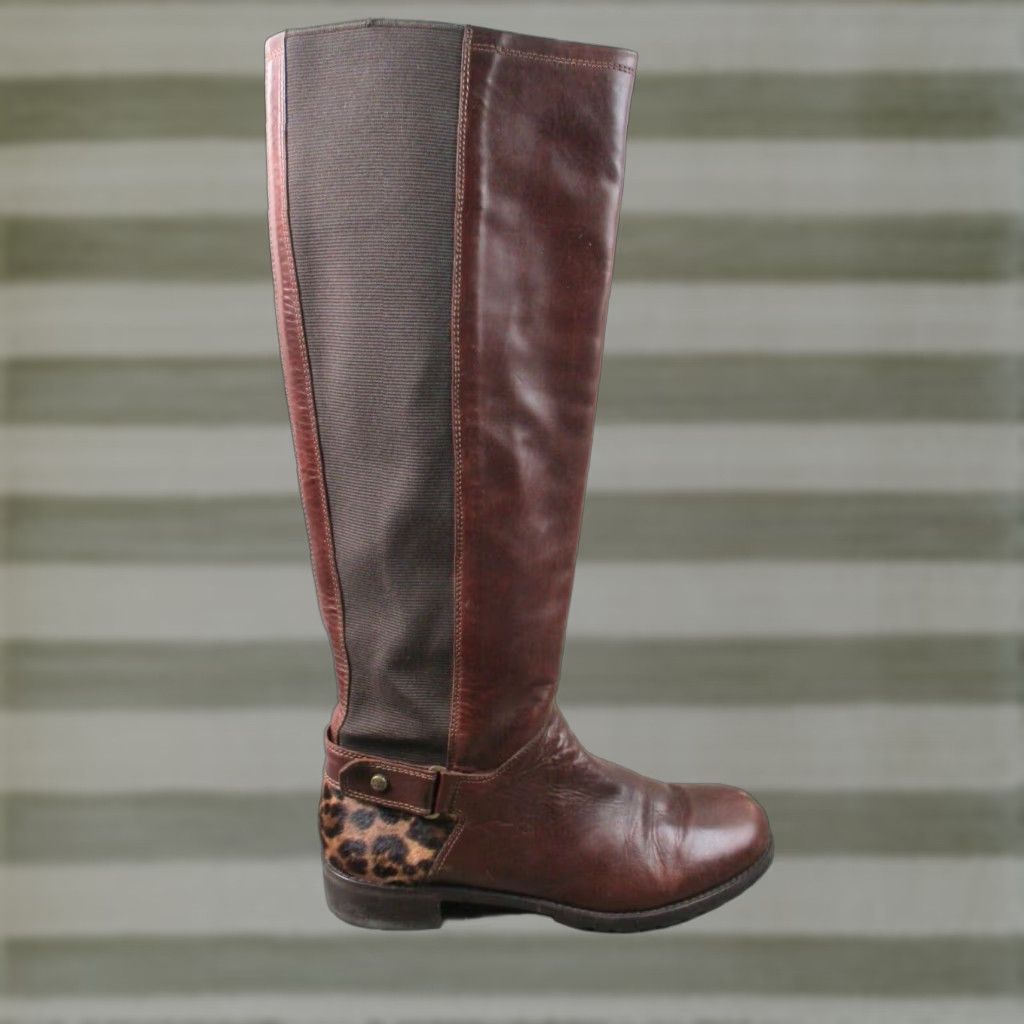 Stuart Weitzman Riding Boot Women 9 M Brown Leather Knee High Comfort Block Heel Shoes (Size 7)