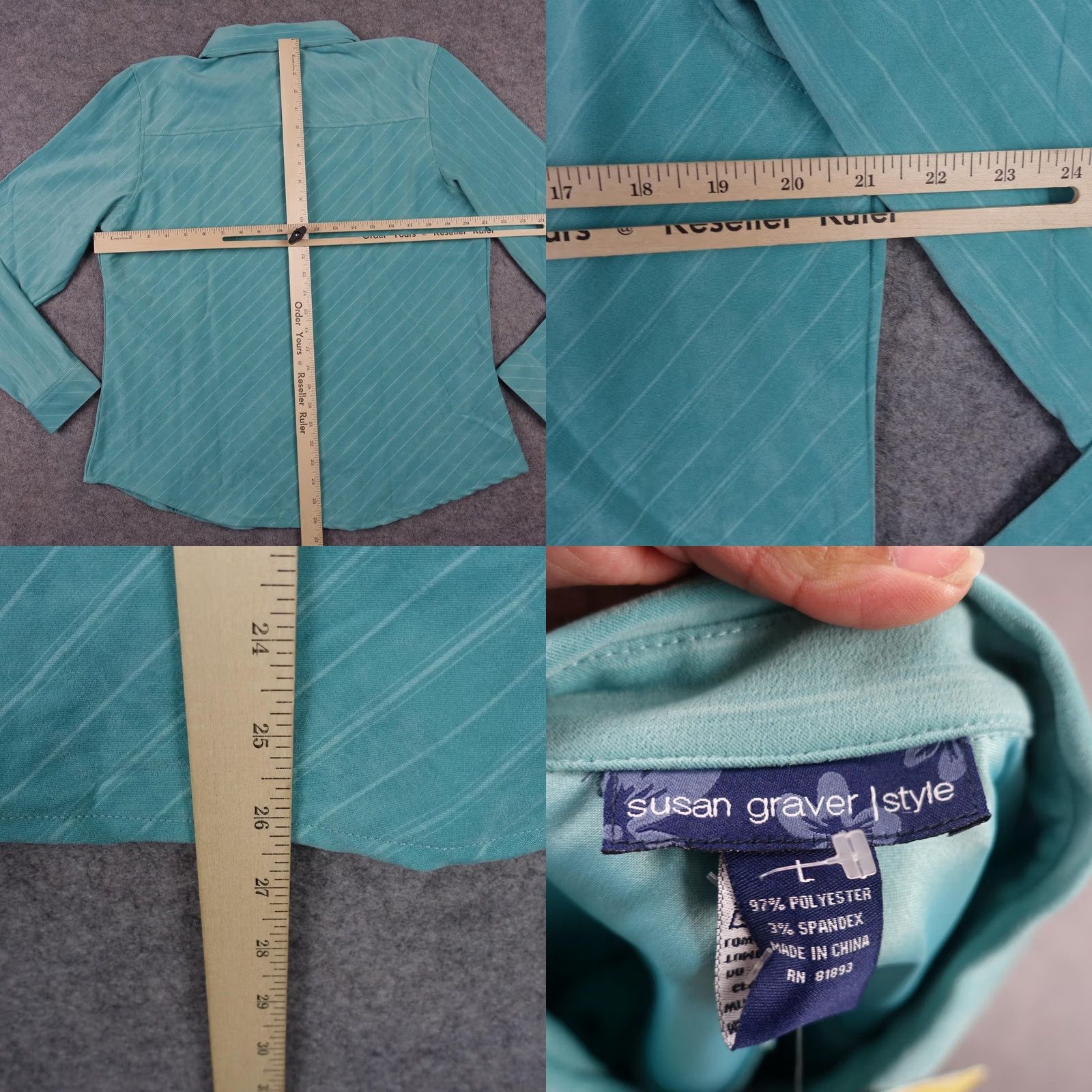 Vintage Susan Graver Shirt Womens L Blue Stripe Button Up Western Stretch Top Teal Size L / US 10 / IT 46 - 8 Thumbnail