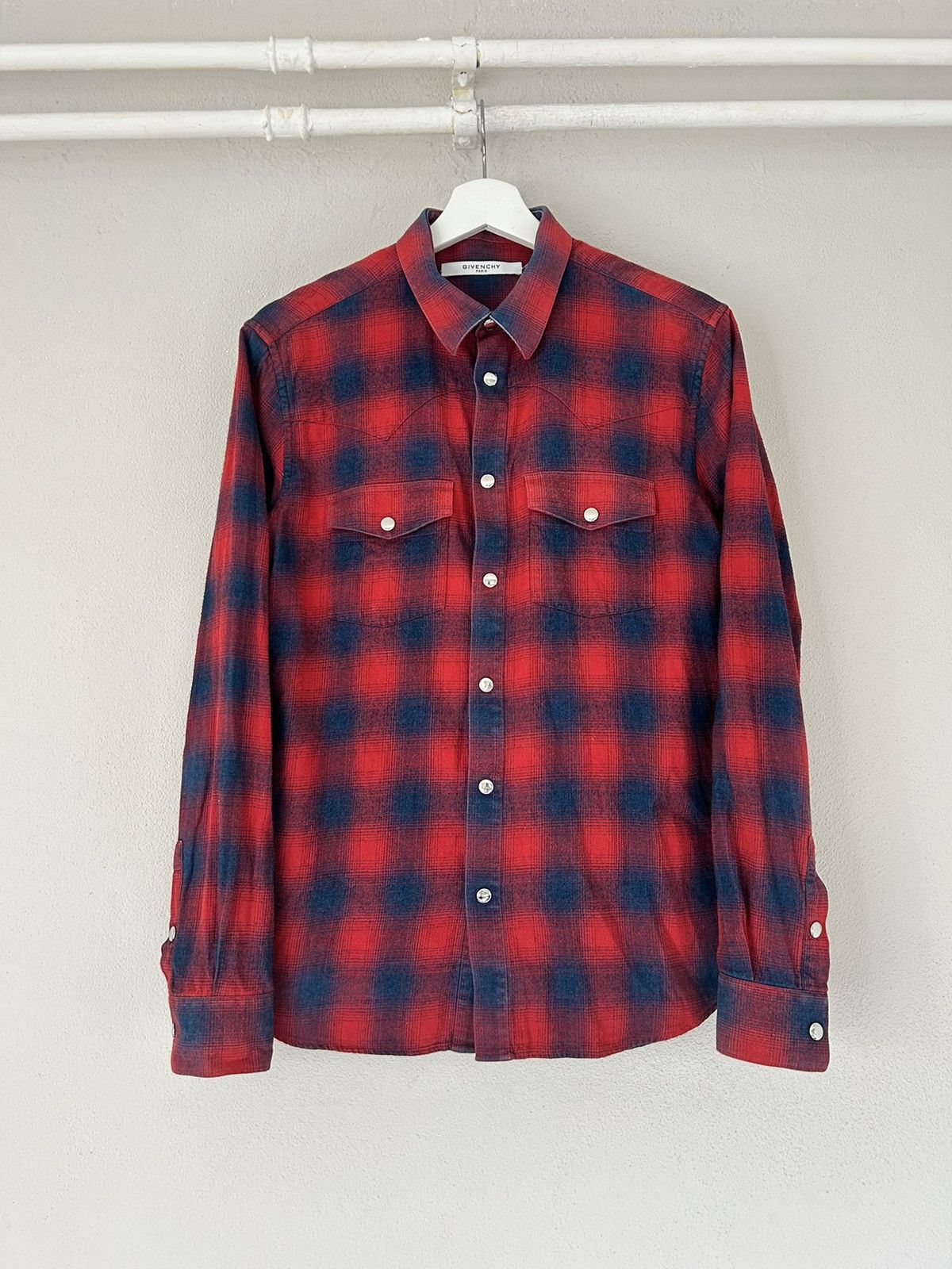 image of Givenchy Ss16 Red Checked Shirt, Men's (Size Medium)