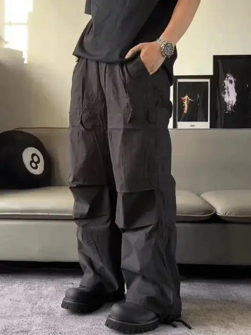 Designer Black faded pleated baggy cargo pants Size US 34 / EU 50 - 5 Thumbnail