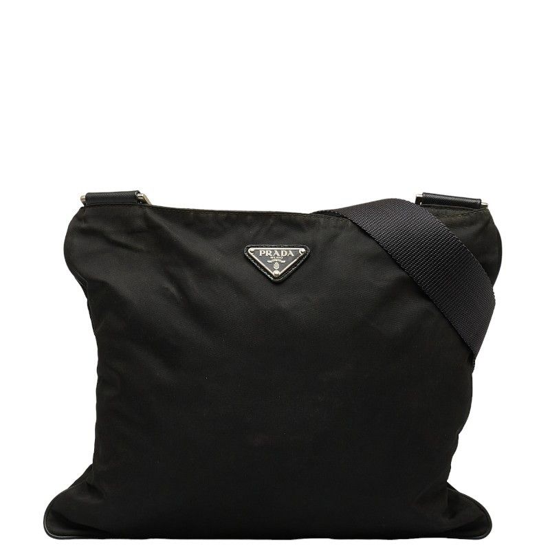 Prada Prada Nylon Triangle Logo Plate Shoulder Bag Black Canvas Crossbody Bag in Good Condition