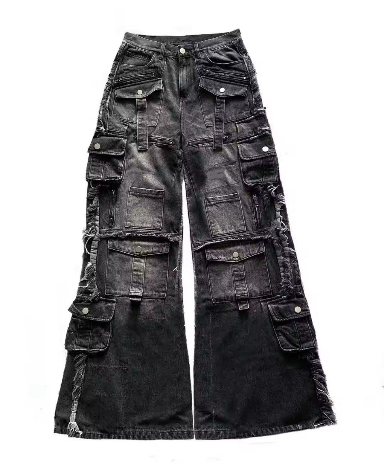 Japanese Brand × Jean Gothic Harajuku Y2K Multi-Pocket Washed Black Jeans Size US 32 / EU 48 - 1 Thumbnail