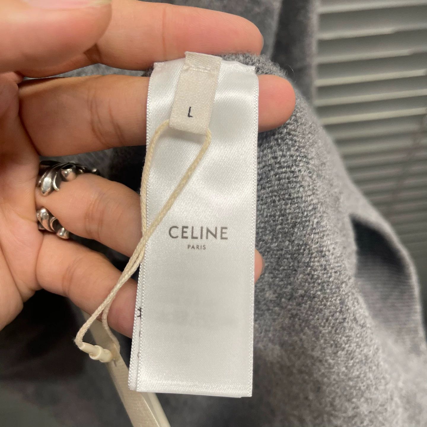 Celine Celine Gray Drawstring Letter Logo Wool Sweatshirt L Size L / US 10 / IT 46 - 5 Thumbnail