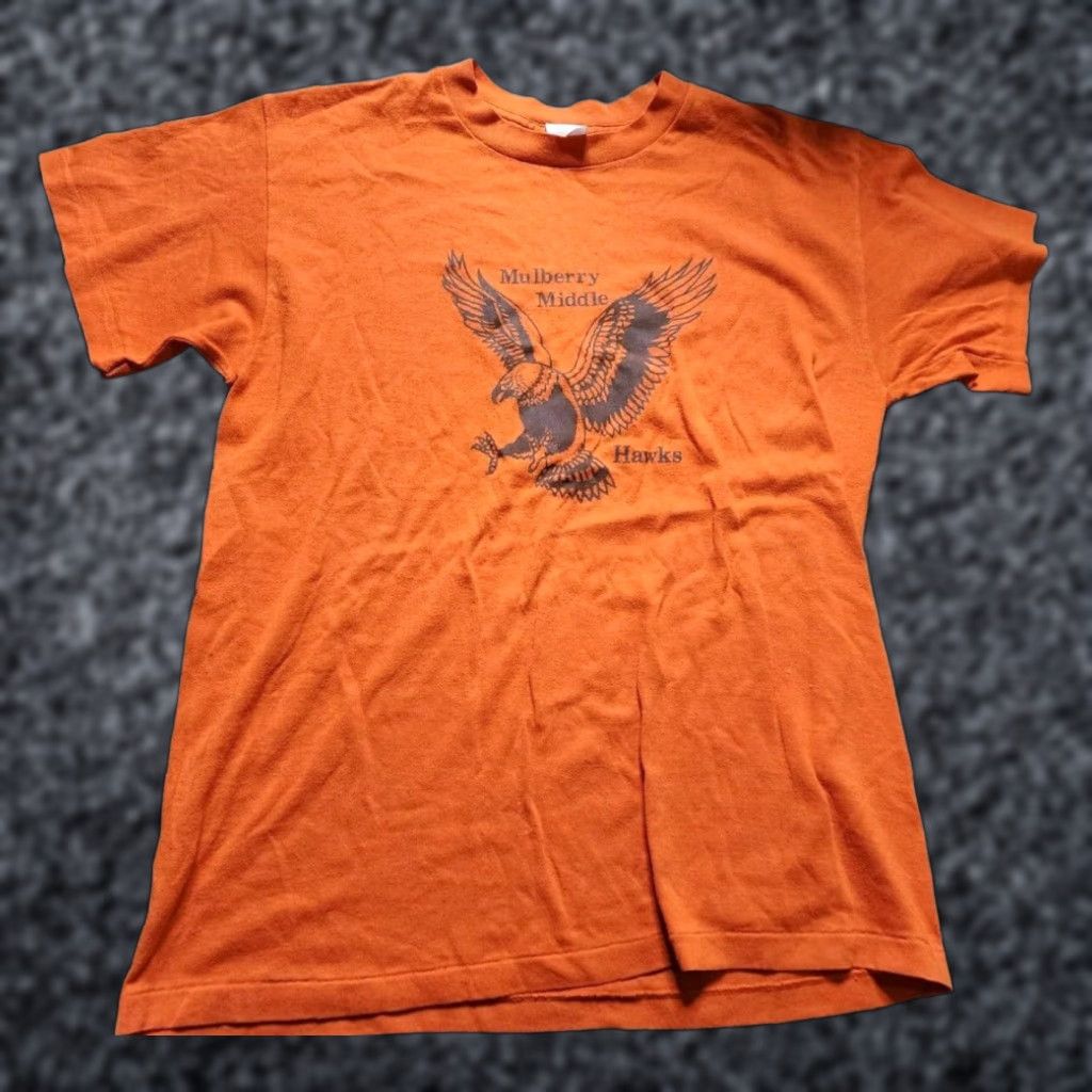 Mulberry VINTAGE Mulberry FL Hawks Middle School Mens L Orange Short Sleeve T Shirt Single Stitch Crew Neck Size US L / EU 52-54 / 3 - 1 Thumbnail