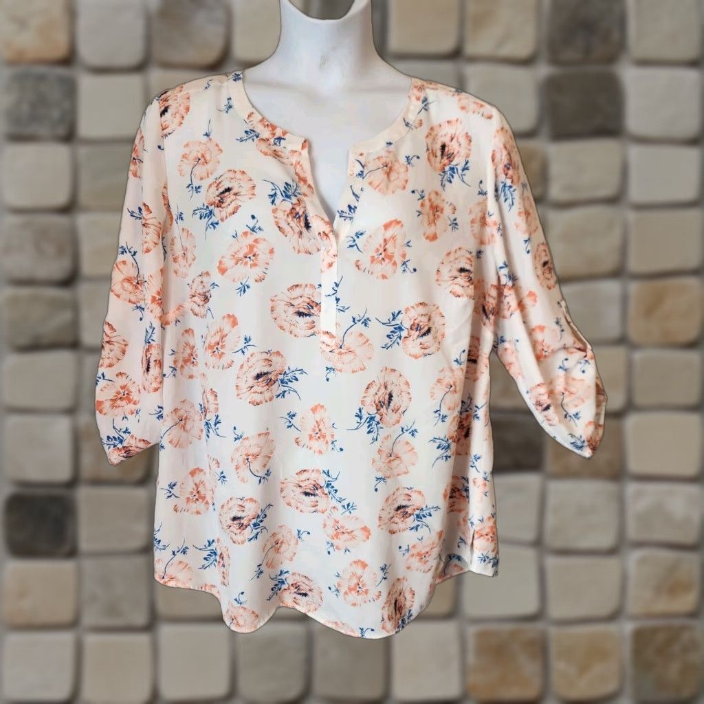 Vintage Daniel Rainn White Floral Print Roll Tab Sleeve Lightweight Top 2X Plus Blouse Women Fashion Dress Shirt Style Casual Formal Size XXL / US 16-18 / IT 52-54 - 1 Thumbnail