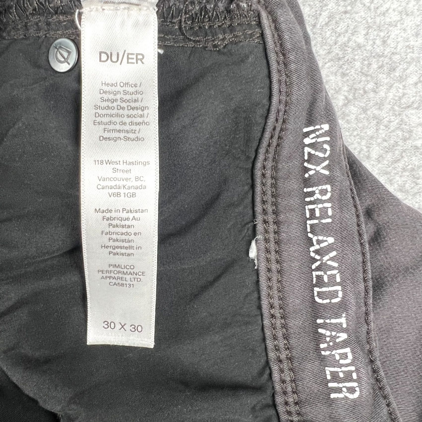 DUER DU/ER N2X Slim Fit Taper Pants Grey Chino Mens 30x30 Stretch No Sweat Size US 30 / EU 46 - 3 Thumbnail