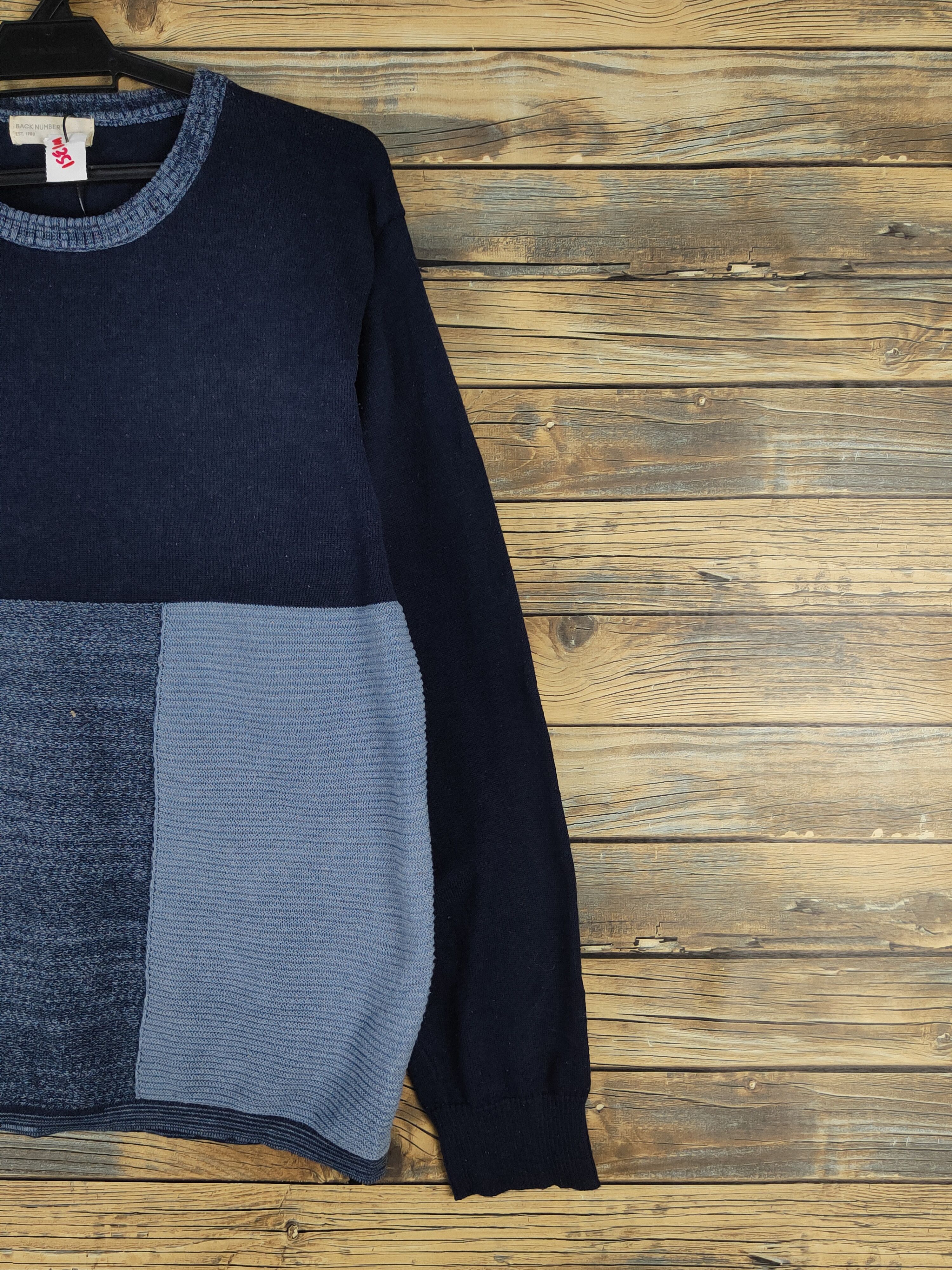 Homespun Knitwear Back Number patchwork Navy Knitwear Sweatshirts #W1351 Size US M / EU 48-50 / 2 - 5 Thumbnail