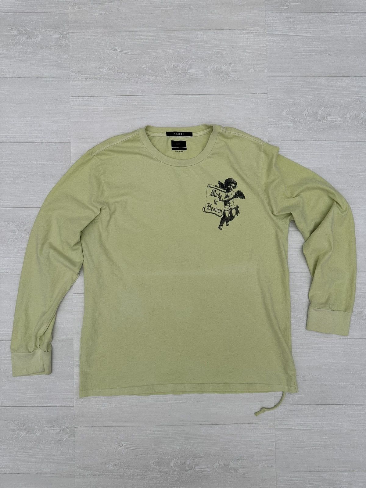 image of Ksubi Neon Green Cherub Made In Heaven Long Sleeve, Men's (Size Large)