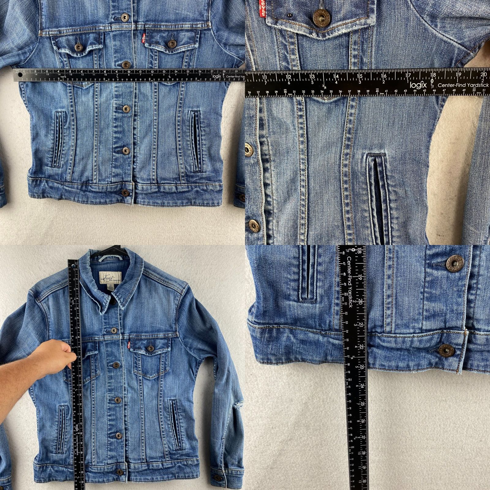 Levi's Levi's Denim Trucker Jacket Womens Large L Blue Distressed Rip Button-Up Size 36" / US 14 / IT 50 - 8 Thumbnail