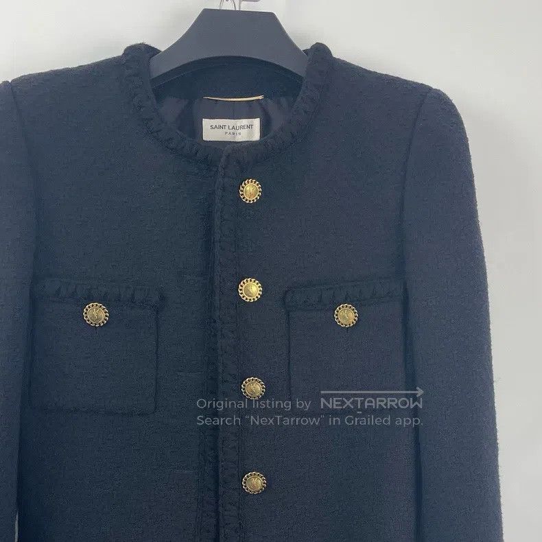 Saint Laurent Paris Saint Laurent Paris Black Tweed Little Black Jacket Size S / US 4 / IT 40 - 4 Thumbnail