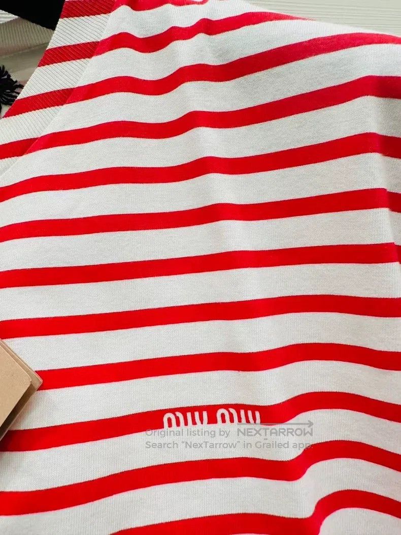 Miu Miu Miu Miu Size S Red and white striped short sleeve Size S / US 4 / IT 40 - 3 Thumbnail