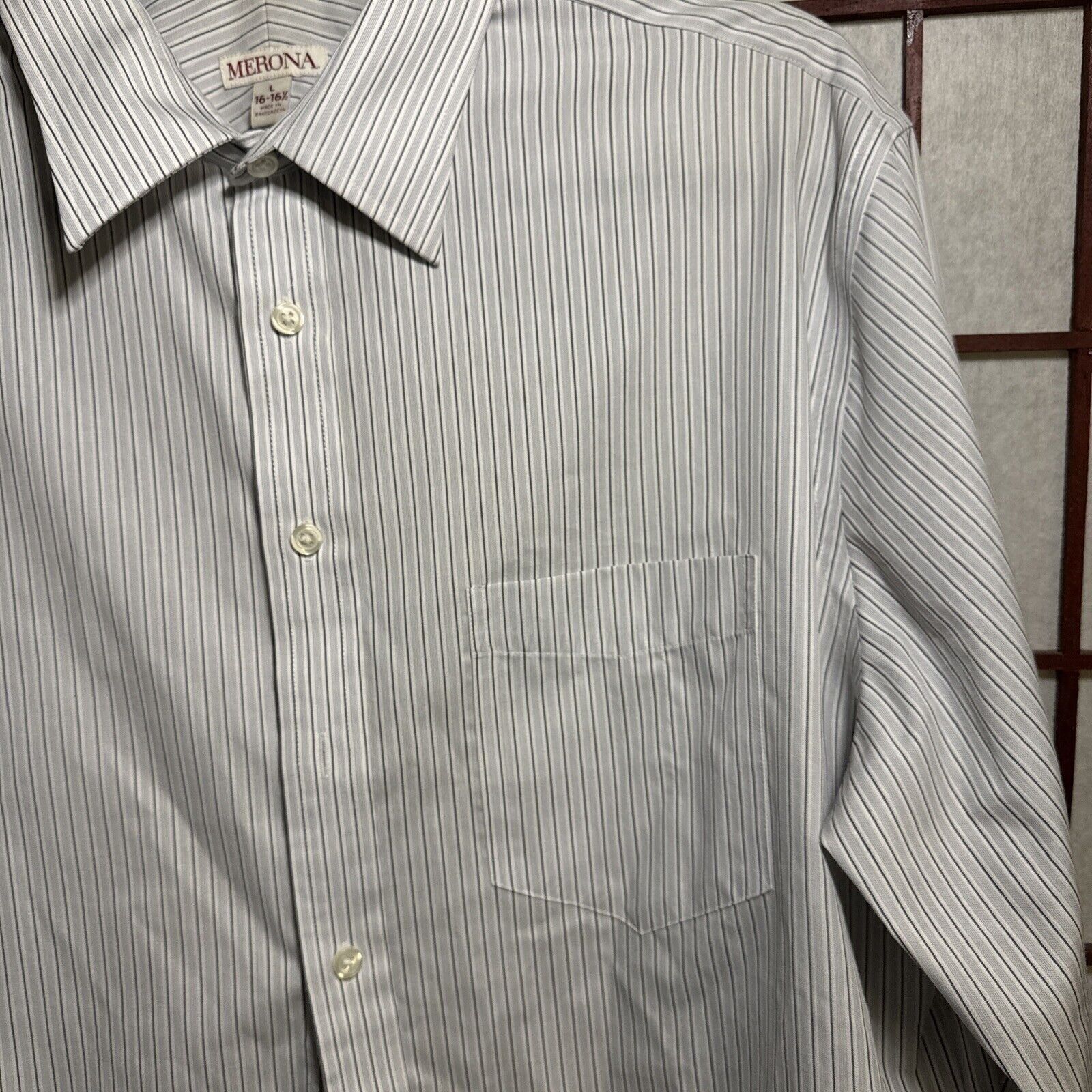 Merona Merona Mens Ultimate Shirt Long Sleeves Button Up Pin Strip Size US L / EU 52-54 / 3 - 9 Thumbnail