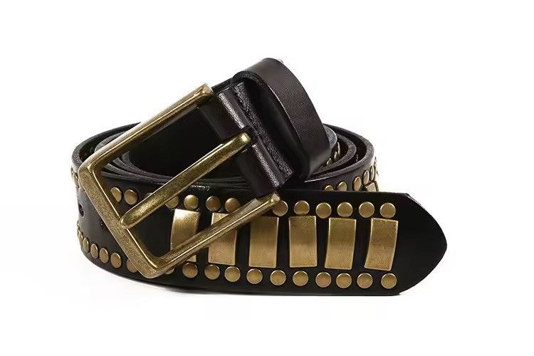 Japanese Brand 120 cm Outdoor retro punk rock studded leather belt Size ONE SIZE - 3 Thumbnail