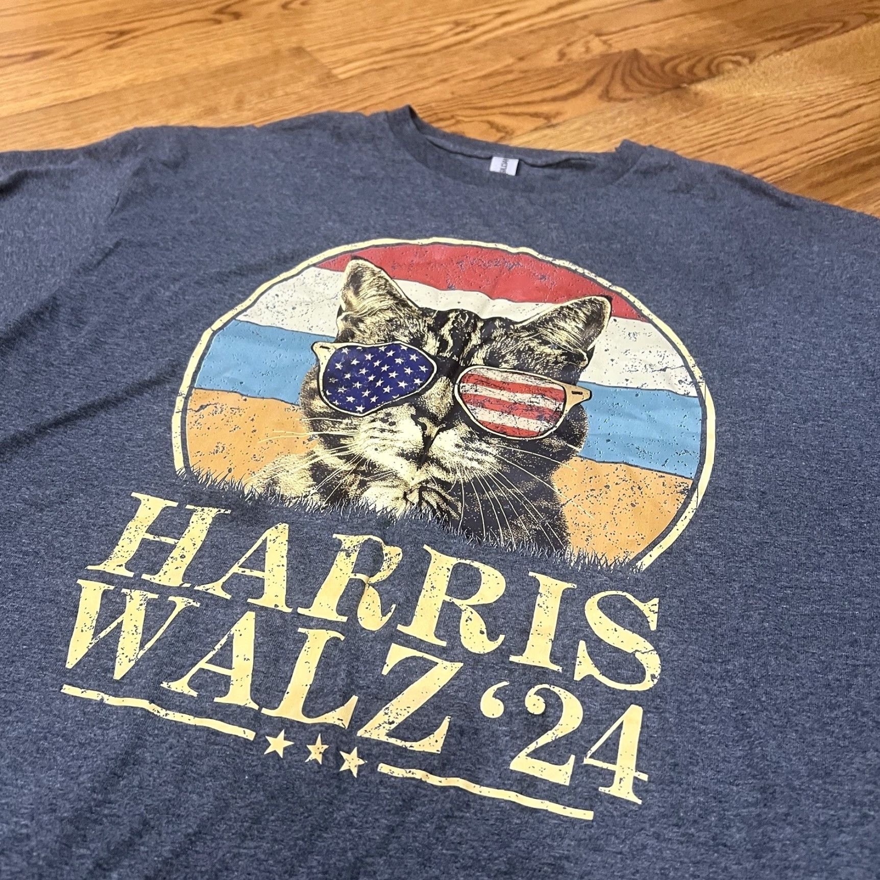 Vintage Harris Men's T-Shirt 2XL Short Sleeve Gray Cat Sunglasses Graphic Patriotic Casual All Seasons Size US XXL / EU 58 / 5 - 5 Thumbnail