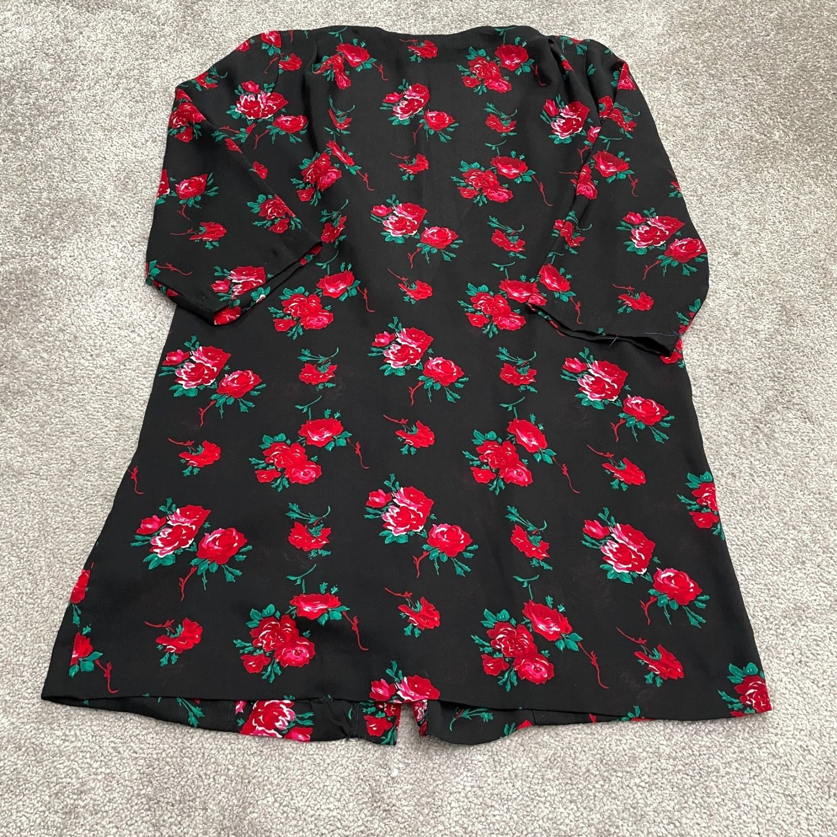 Vintage Norton McNaughton Tunic Button-Up Blouse Womens 16 Black Floral Half Sleeve Top Size XXL / US 16-18 / IT 52-54 - 2 Thumbnail