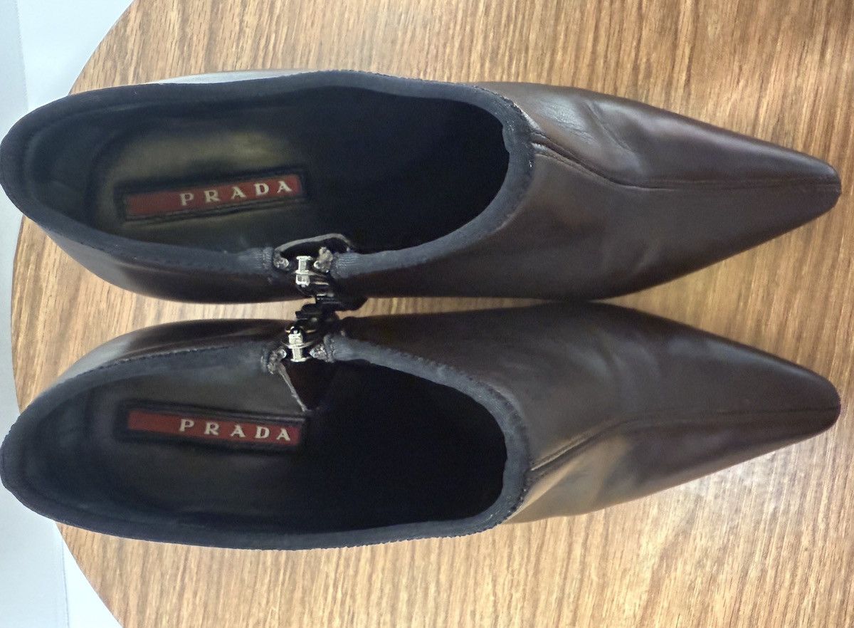 Prada Prada Brown Leather Black Rubber Sole Ankle Boots 36.5 (6.5) Size US 6.5 / IT 36.5 - 10 Thumbnail