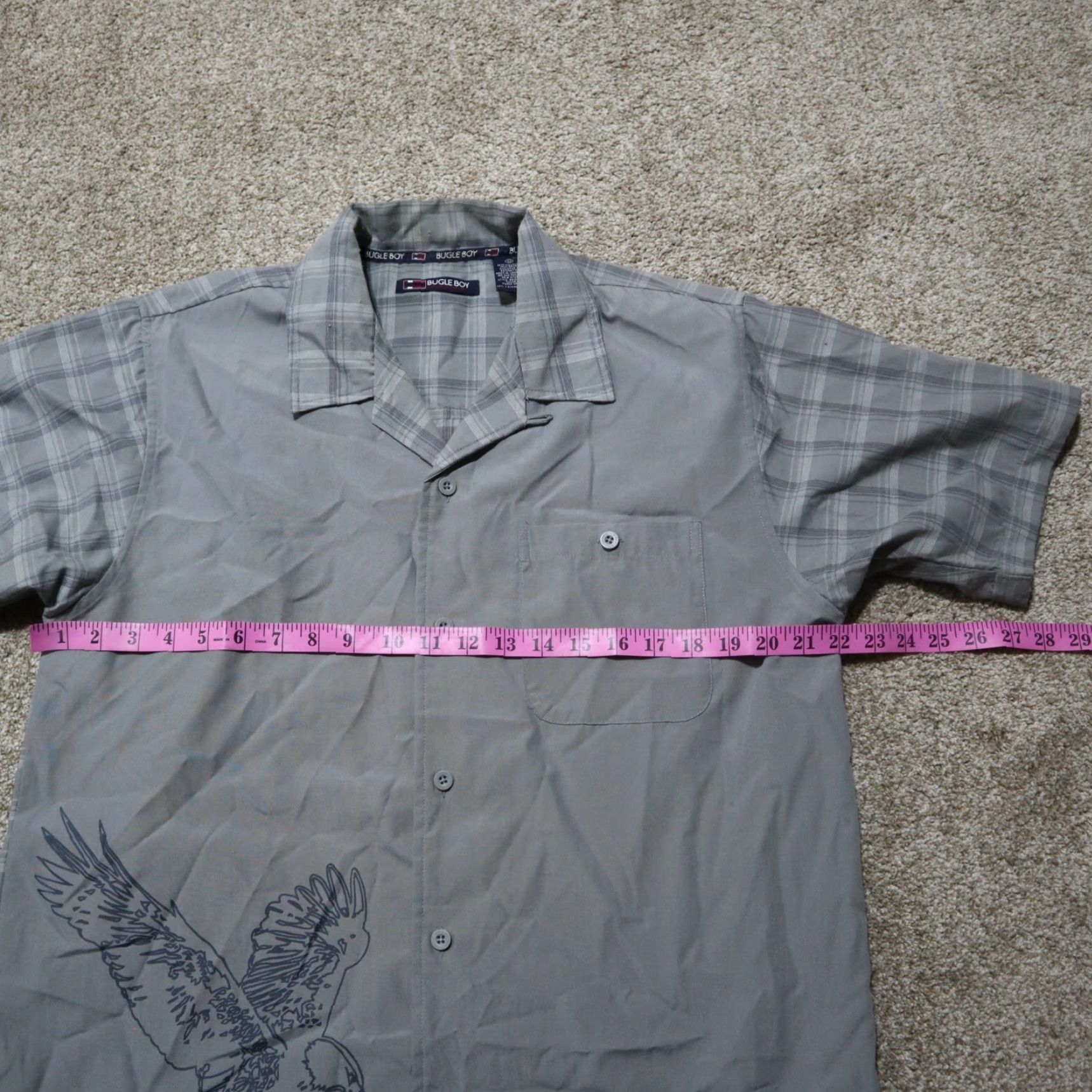 Bugle Boy Bugle Boy Shirt Plaid Button-Up Short Sleeve Casual Adult M Gray Size US M / EU 48-50 / 2 - 5 Thumbnail