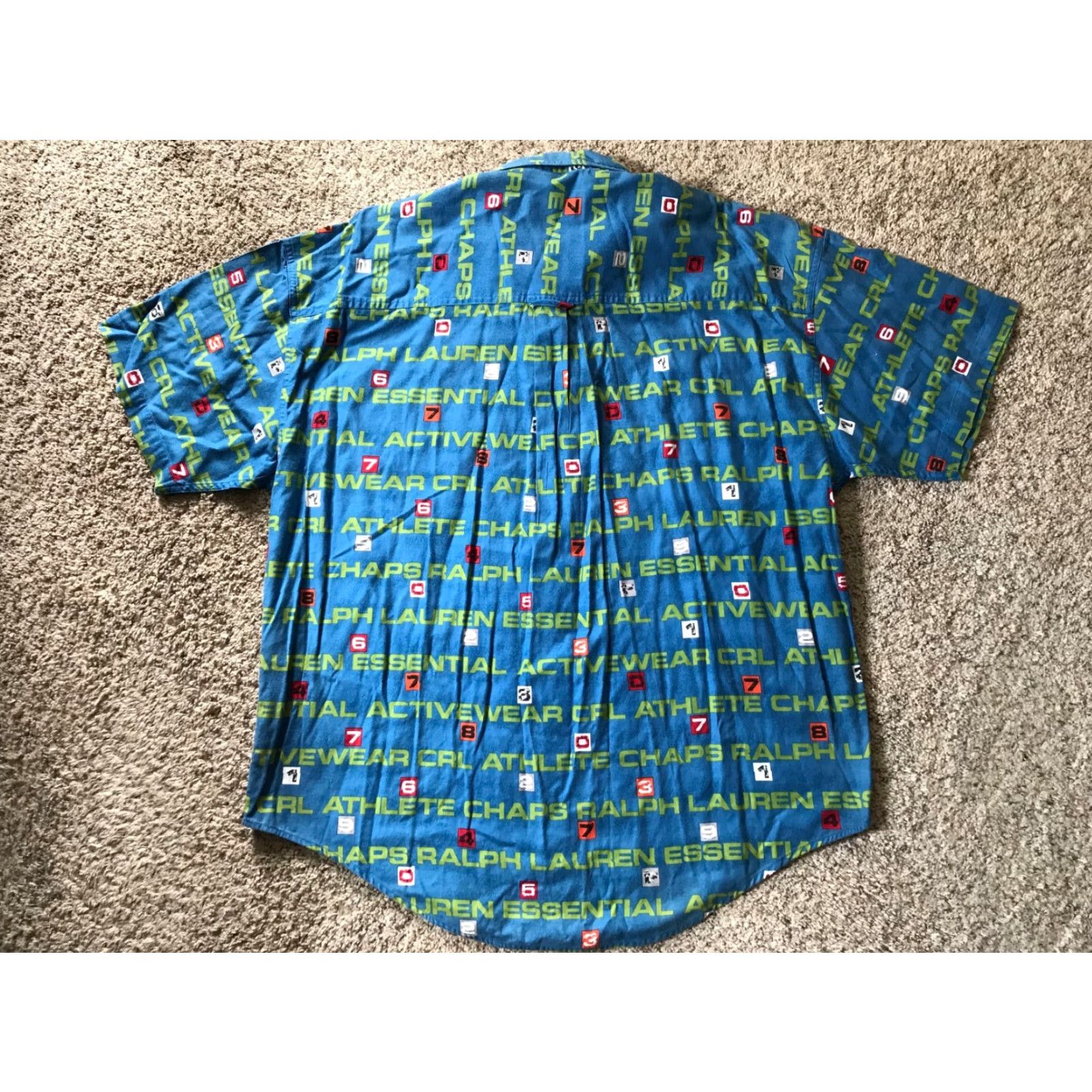 VTG Polo Ralph Lauren Essential All Over Print Button Down Shirt XL Mens 90s Blue