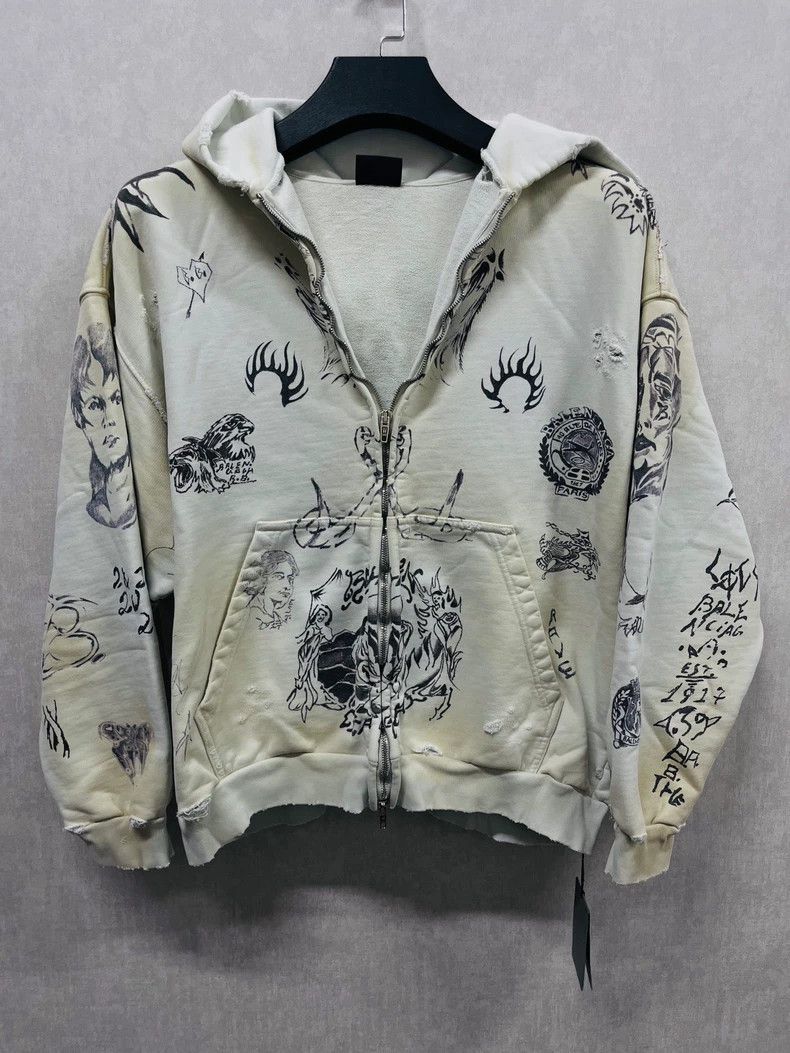 Balenciaga Balenciaga Pattern Printed Hooded Zip-Up Long Sleeve Jacke Size US S / EU 44-46 / 1 - 1 Thumbnail
