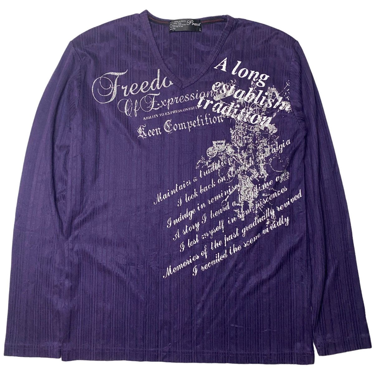 image of 14Th Addiction x Avant Garde Pract Japanese Poem Tattoo Ch Thermal Longsleeve in Purple (Size Small