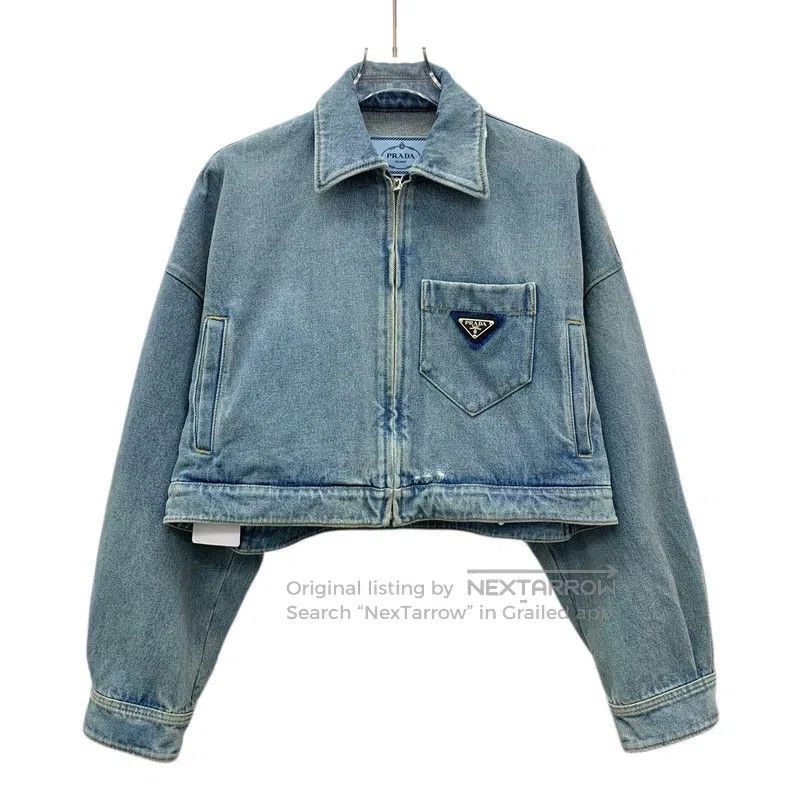 Prada Blue triangle standard cotton lapel zipper long-slee