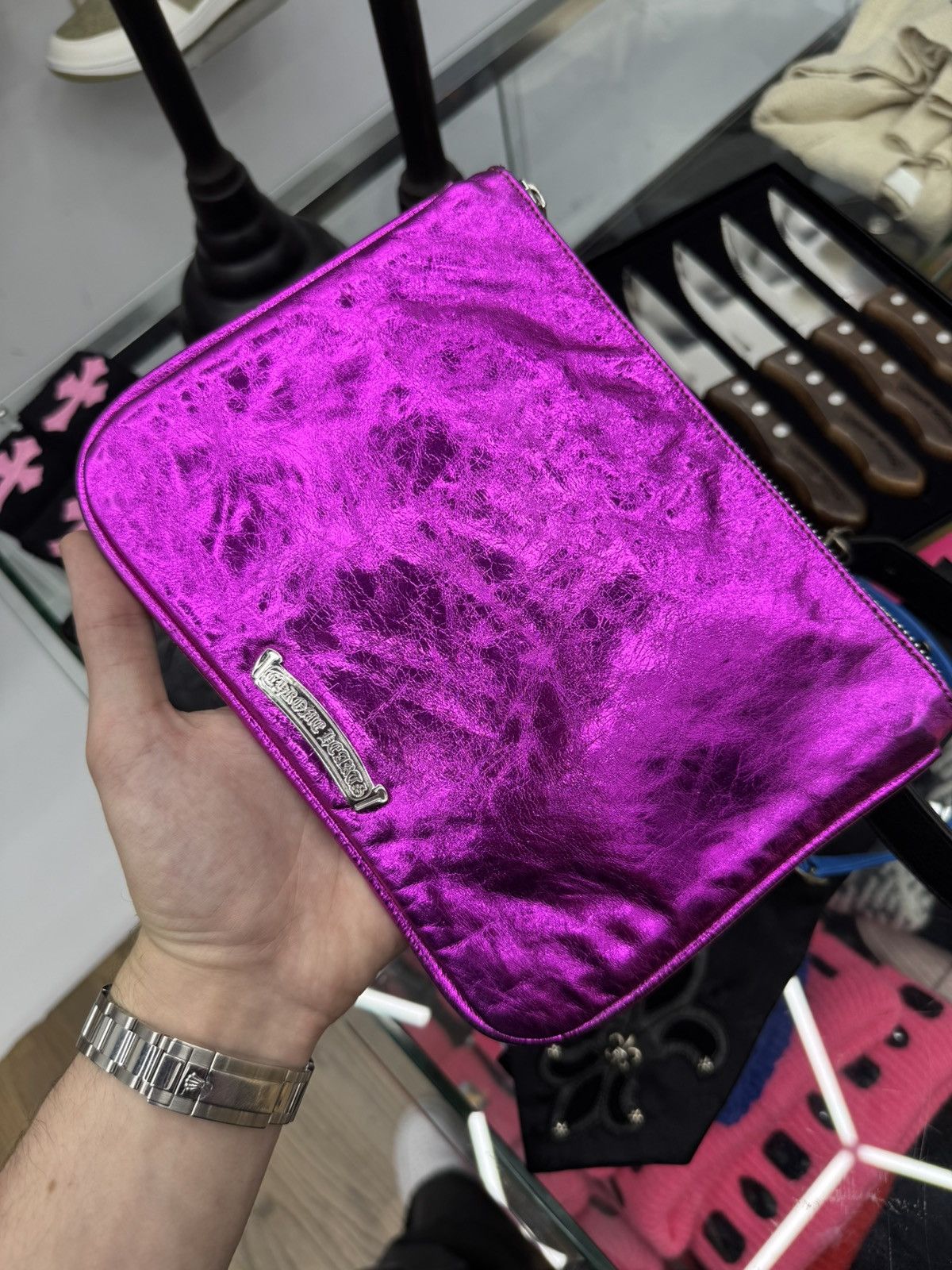 Chrome Hearts *RARE* Chrome Hearts Metallic Pink Cross Patch Pouch Size ONE SIZE - 3 Thumbnail