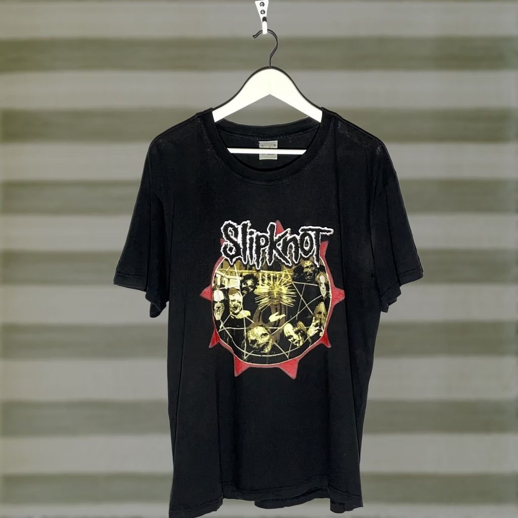 Gildan VINTAGE Slipknot Band Rock T-Shirt XL Black Cotton Gildan Short Sleeve Crew Neck Men Striped Logo 2000s Y2k Vintage Rock Band Drill Rare Size US XL / EU 56 / 4 - 1 Thumbnail