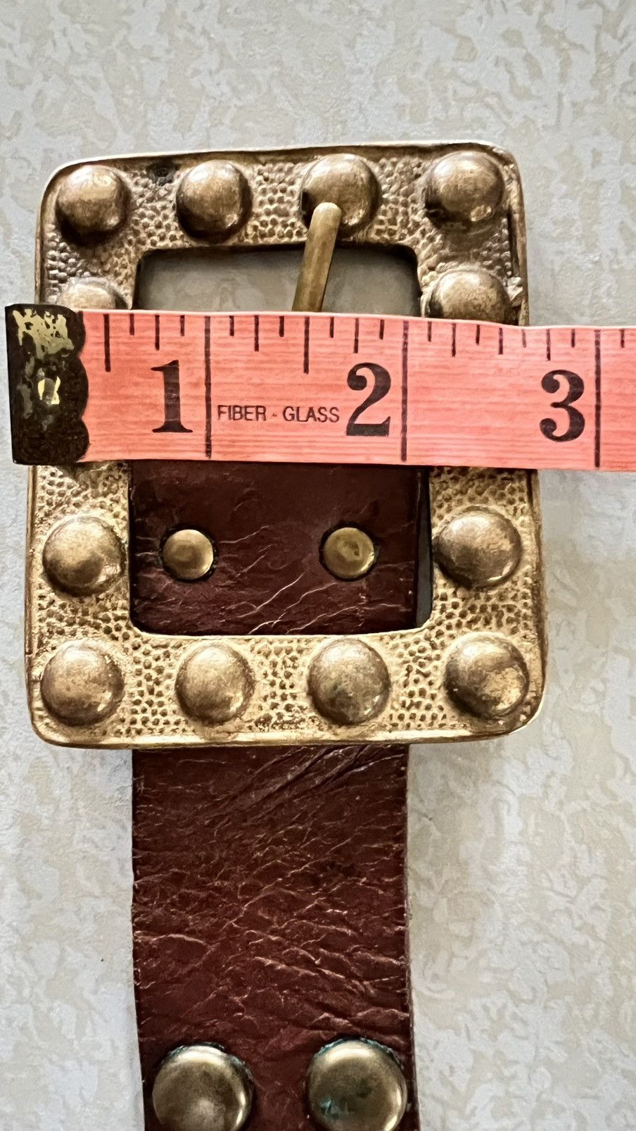 Other Vintage Studded Leather Belt Brass Buckle Size 36 - 7 Thumbnail
